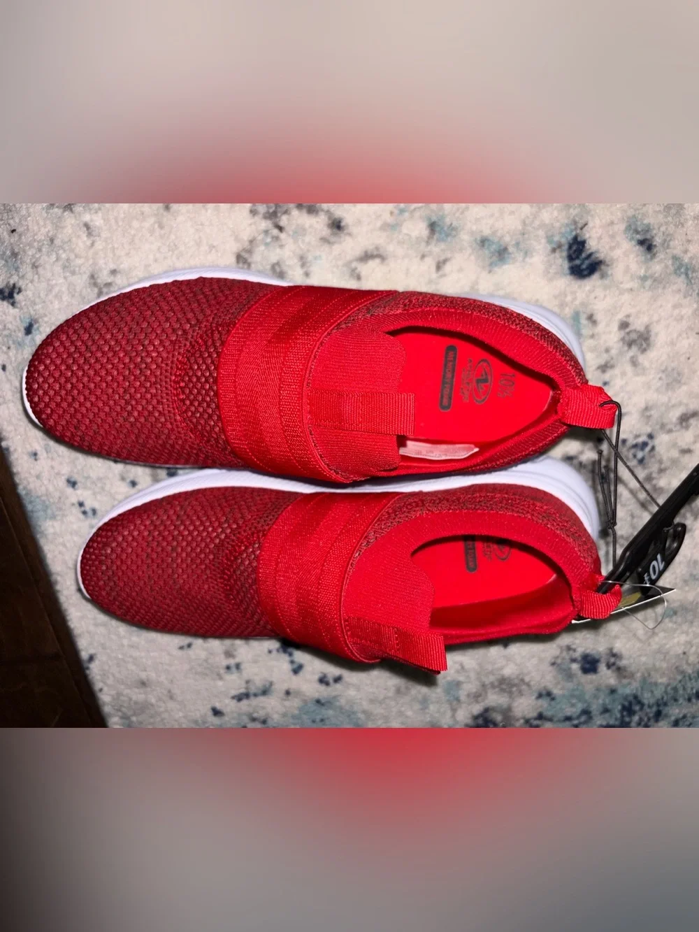 NWT Athletic Works Red Banded Jogger Slip-On Knit Athletic Shoes Size 10.5